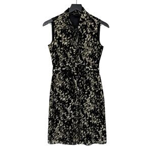 Elie Tahari Animal Print Dress Black Size‎ 0 Wool Blend Sleeveless Sheath